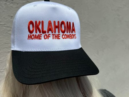 OKLAHOMA Home of the Cowboys Trucker Hat in Black, White & Orange Hot on Sale