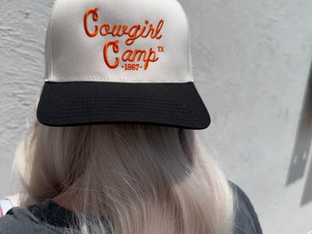 Cowgirl Camp Trucker Hat in Black, Tan & Orange Hot on Sale