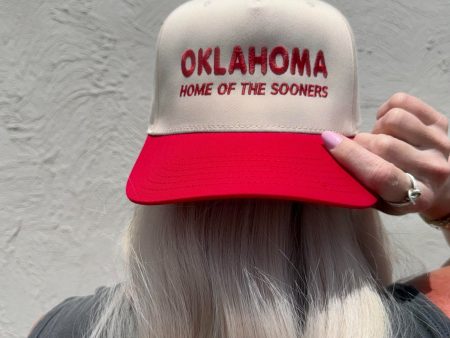 OKLAHOMA Home of the Sooners Trucker Hat in Crimson & Cream Online now