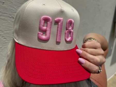 918 Trucker Hat in Red, Pink & Tan Hot on Sale