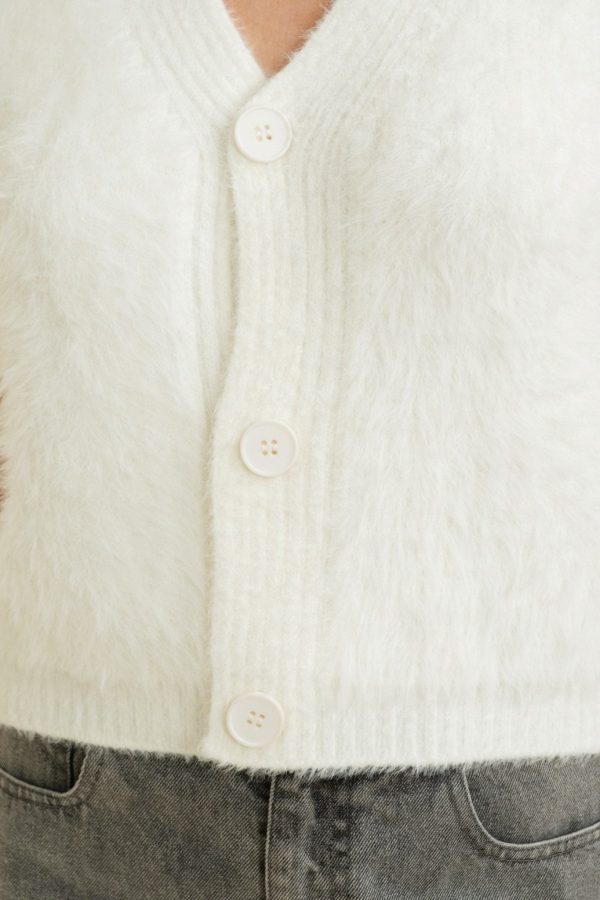 Fuzzy Ivory Sweater Vest with Buttons For Discount