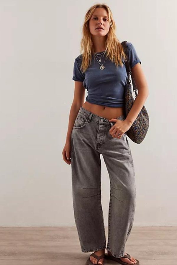 Free People: Good Luck Mid Rise Barrel in Falcon Grey Online