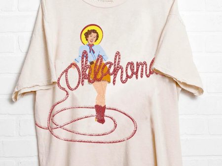 Livy Lu: Oklahoma Cowgirl Thrifted Western Graphic Tee in Off White Online Hot Sale