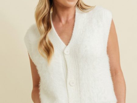 Fuzzy Ivory Sweater Vest with Buttons For Discount