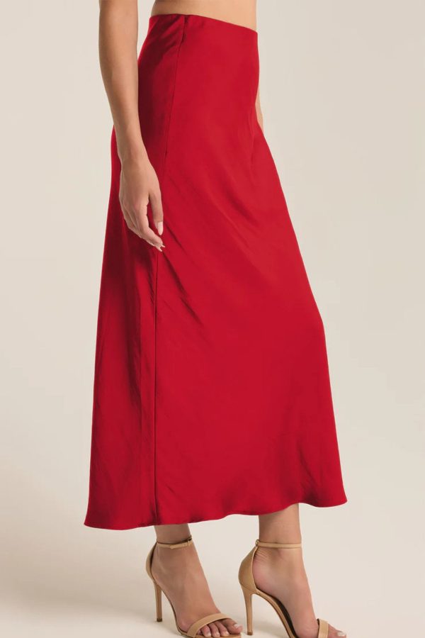 Z Supply: Europa Poly Sheen Skirt in Haute Red For Sale