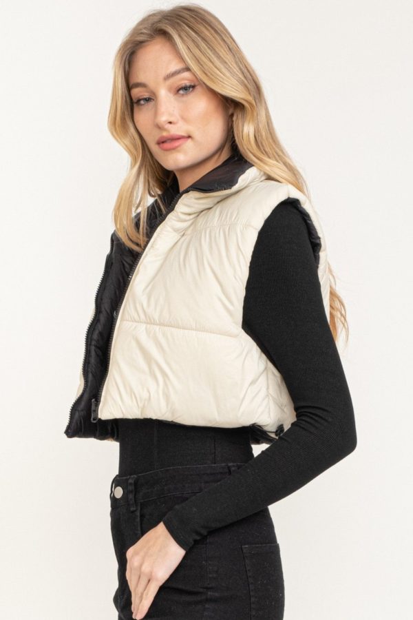 Sleeveless Puffer Vest in Light Taupe Cheap