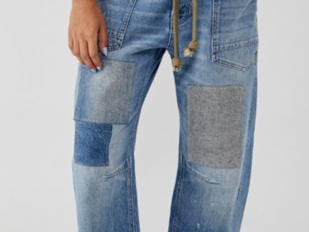 Free People: Moxie Low Slung Pull On Barrel Pant in Truest Blue on Sale