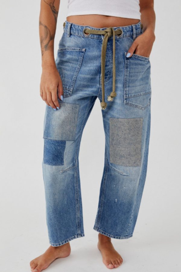 Free People: Moxie Low Slung Pull On Barrel Pant in Truest Blue on Sale