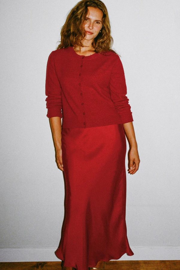 Z Supply: Europa Poly Sheen Skirt in Haute Red For Sale