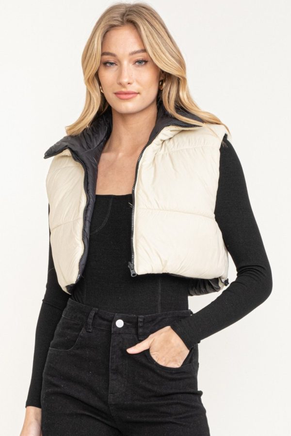 Sleeveless Puffer Vest in Light Taupe Cheap