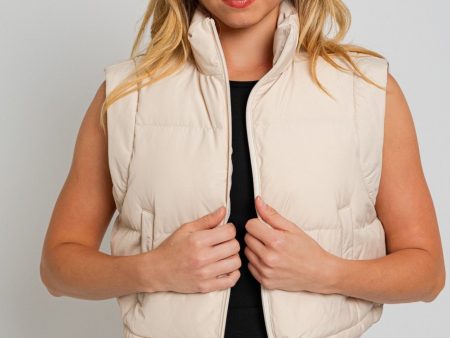 Cropped Puff Vest in Cream Sale