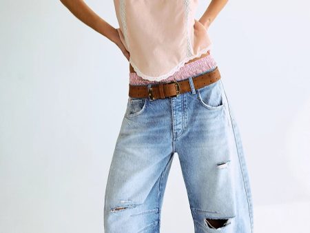 Free People: Good Luck Mid Rise Barrel Jean in Barnyard Blue Supply