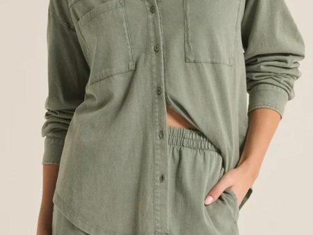 Z Supply: Niccola Button Up Top in Palm Green For Sale