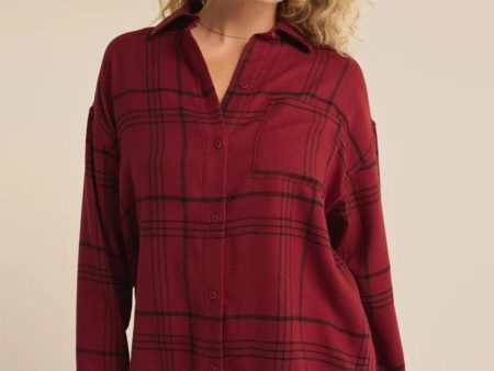 Z Supply: River Plaid Button Up in Red Dahlia Supply