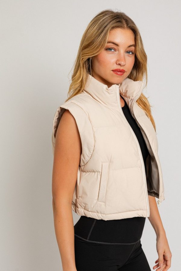 Cropped Puff Vest in Cream Sale